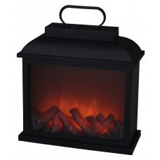 Χριστουγεννιάτικο Μεταλλικό Φανάρι Μαύρο με Εφέ Φλόγας, LED (28cm)